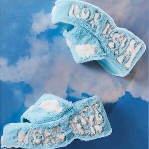 Blue Faux Fur Platform Sandals